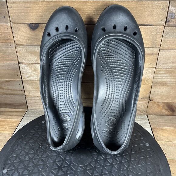 Crocs Kadee Flats Womens Sz 9 Black Slip On Slip Resistant Sandals Cutout - Picture 5 of 9